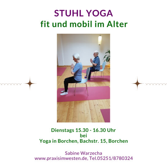 Stuhl Yoga – auch in der Sommerzeit – fit und mobil im Alter ab dienstag in Borchen in der Bachstr. 15